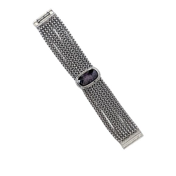 Designer Inspired Silver Tone Pave Multi Strand Bracelet Amethyst color stone - Picture 1 of 11